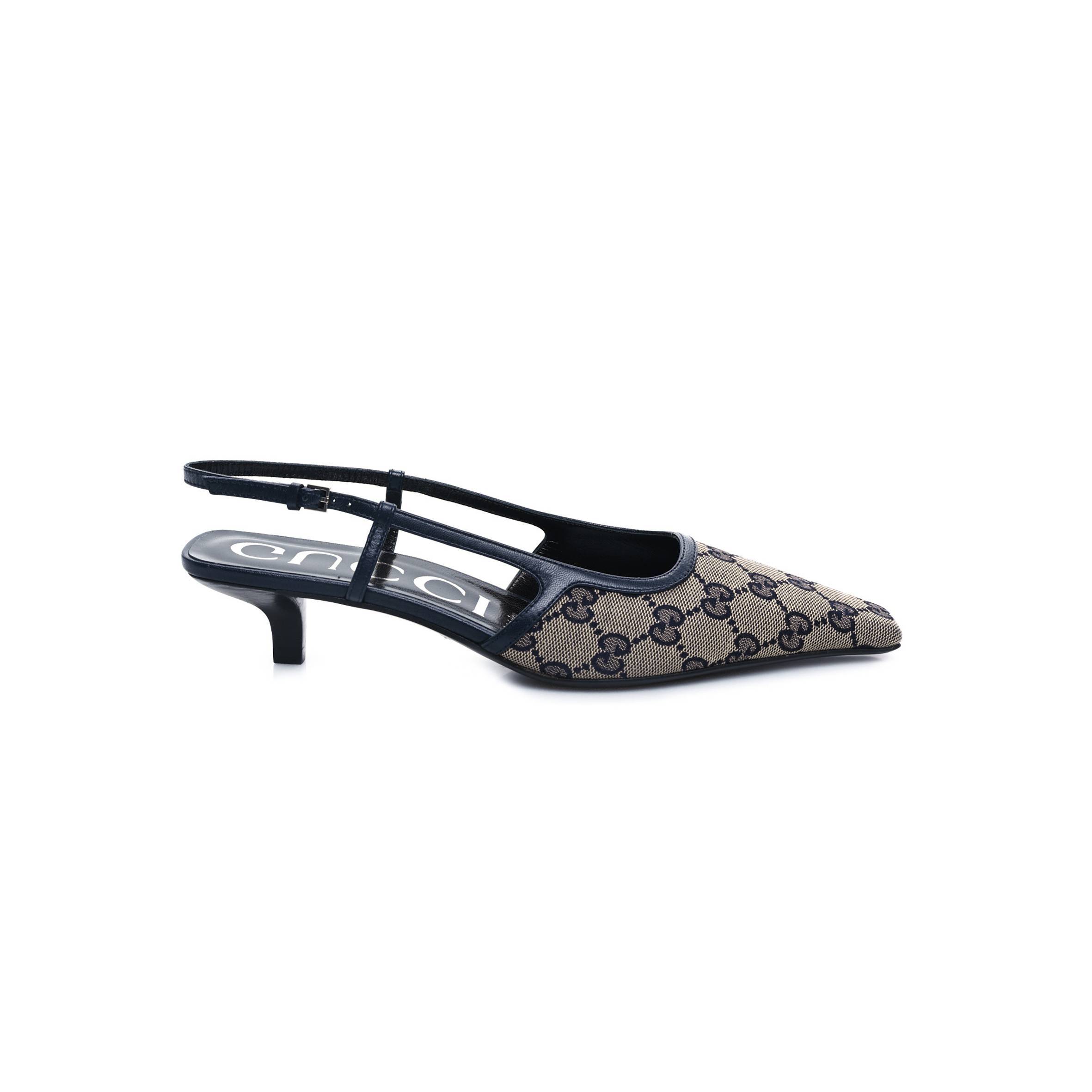Gvc*1 gg monogram malaga kid square g 35mm slingback pumps 38 beige blue p00677619